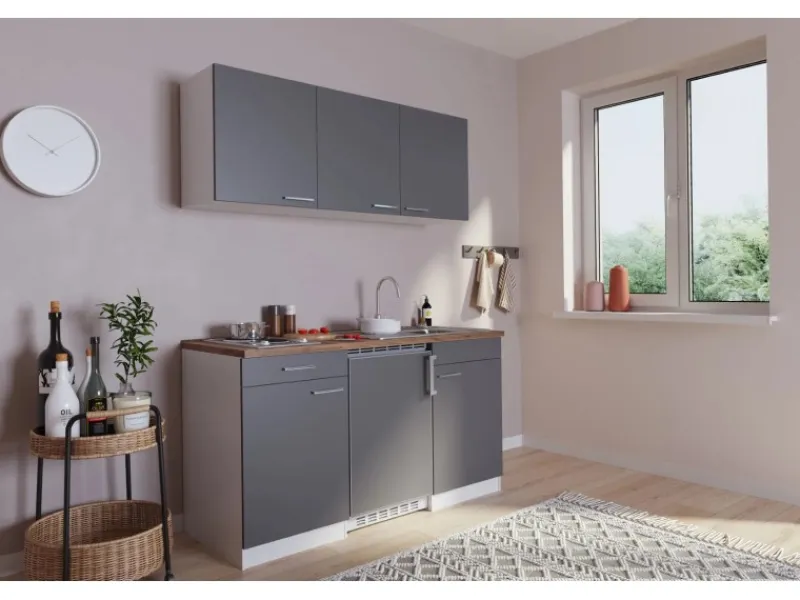 Sale Respekta Küchenzeile KB150WG 150 cm -Weiß Glänzend Grau