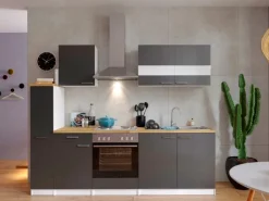 Respekta Herde|Kochfelder<Küchenzeile KB240WG 240 cm Grau-Weiß