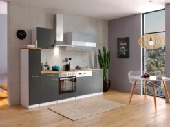 Sale Respekta Küchenzeile KB250WGC 250 cm Grau-Weiß
