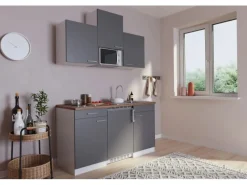 Discount Respekta Küchenzeile KB150WGMIC 150 cm -Weiß Grau