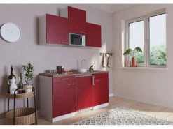 Respekta Pantryküchen|Miniküchen<Küchenzeile KB150WRMI 150 cm -Weiß Glänzend
