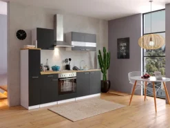 Respekta Küchenzeile KB240WS 240 cm Schwarz-Weiß< Herde|Kochfelder