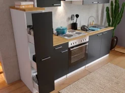 Respekta Küchenzeile KB240WS 240 cm Schwarz-Weiß< Herde|Kochfelder
