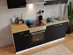 Best Respekta Küchenzeile KB210WSC 210 cm -Weiß Schwarz