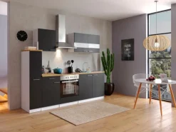 Respekta Herde<Küchenzeile KB240WSC 240 cm Schwarz-Weiß