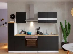 Respekta Herde<Küchenzeile KB240WSC 240 cm Schwarz-Weiß