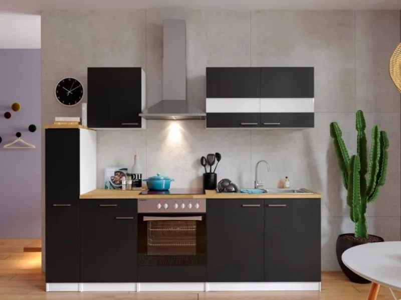 Respekta Herde<Küchenzeile KB240WSC 240 cm Schwarz-Weiß