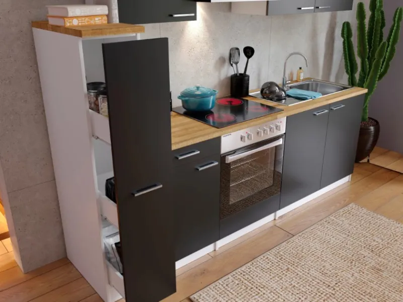 Respekta Herde<Küchenzeile KB240WSC 240 cm Schwarz-Weiß