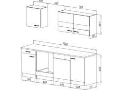 Respekta Einbauküchen|Kochfelder<Küchenzeile KB220WSC 220 cm -Weiß
