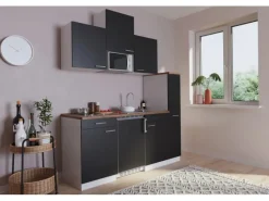 Discount Respekta Küchenzeile KB180WSMIC 180 cm Schwarz-Weiß