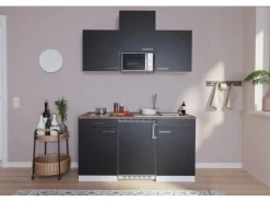 Respekta Küchenzeile KB150WSMIC 150 cm -Weiß Schwarz