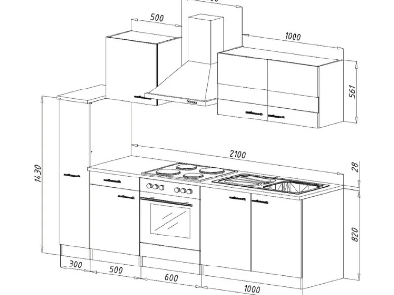 Discount Respekta Küchenzeile KB240WW 240 cm Weiß