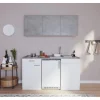 Respekta Küchenzeile KB150WWBCG 150 cm Weiß-Beton Optik< Single-Küchen|Pantryküchen