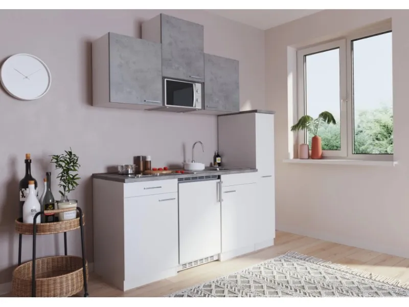 Respekta Single-Küchen|Herde<Küchenzeile KB180WWBMICG 180 cm Weiß-Beton Optik