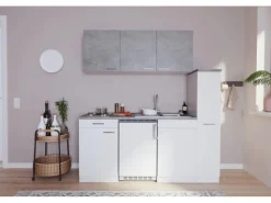 Best Respekta Küchenzeile KB180WWBG 180 cm Weiß-Beton Optik