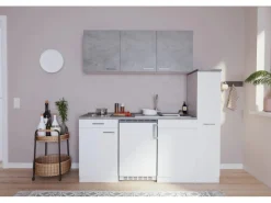 Respekta Küchenzeile KB180WWBCG 180 cm Weiß-Beton Optik< Single-Küchen|Kühlschränke