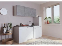 Respekta Küchenzeile KB180WWBCG 180 cm Weiß-Beton Optik< Single-Küchen|Kühlschränke