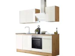 Respekta Küchenzeile Marleen 220 cm Artisan-Eiche Weiß Hochglanz< Einbauküchen|Besteckkästen