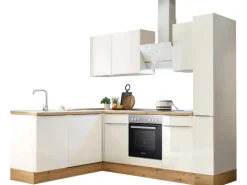 Respekta Küchenzeile Marleen 250 cm Artisan-Eiche Weiß Winkel< Winkelküchen|Besteckkästen