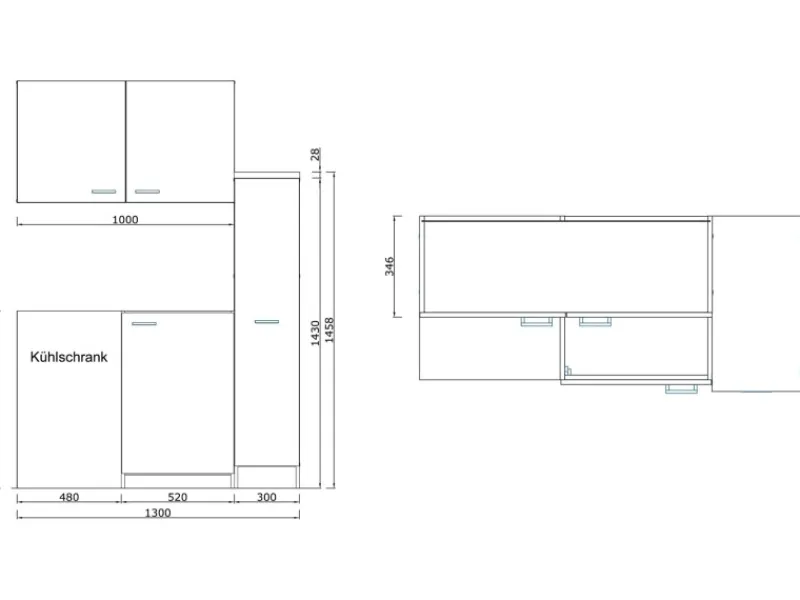 Respekta Pantryküchen|Miniküchen<Küchenzeile MK130ESSOS 130 cm -Eiche Sägerau Nachbildung