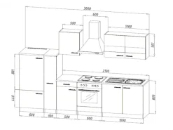 Respekta Einbauküchen<Küchenzeile ohne E-Geräte 300 cm -Eiche Sägerau