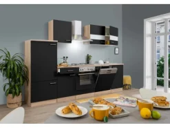 Respekta Einbauküchen<Küchenzeile ohne E-Geräte 280 cm -Eiche Sägerau