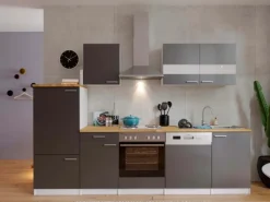 Clearance Respekta Küchenzeile ohne E-Geräte LBKB280WG 280 cm -Weiß Glänzend Grau