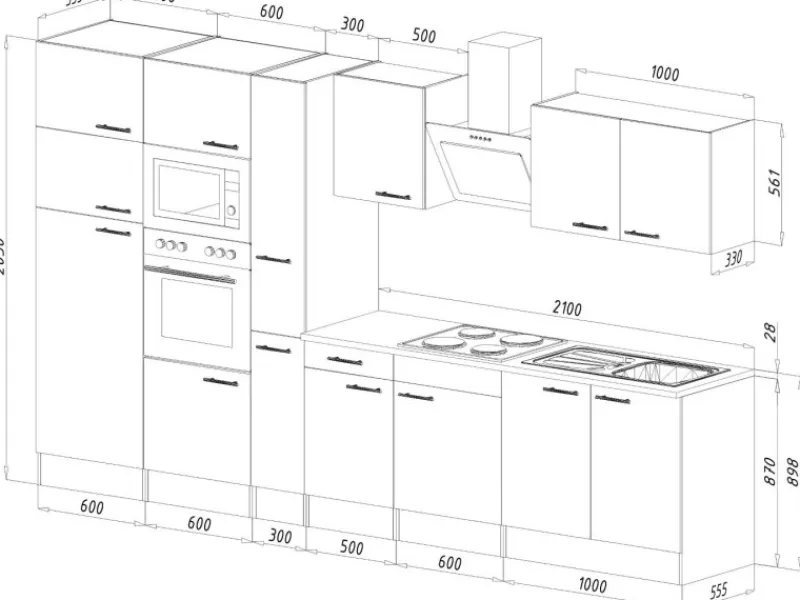 Respekta Küchenzeile ohne E-Geräte 360 cm Weiß Seidengl.-Eiche York< Einbauküchen