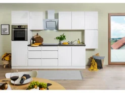 Sale Respekta Premium Respekta Küchenzeile ohne E-Geräte 320 cm Grifflos Weiß Hochglanz Hochglanz Weiß