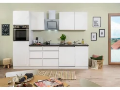 Respekta Premium Respekta Küchenzeile ohne E-Geräte 280 cm Grifflos Weiß Hochglanz< Pantryküchen|Single-Küchen