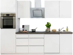 Respekta Premium Respekta Küchenzeile ohne E-Geräte 280 cm Grifflos Weiß Hochglanz< Pantryküchen|Single-Küchen