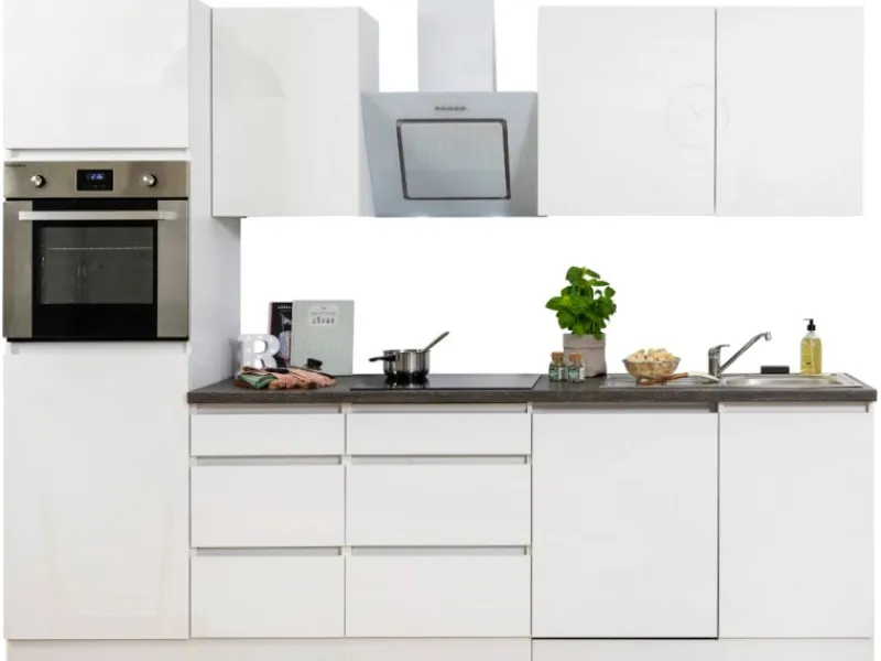 Respekta Premium Respekta Küchenzeile ohne E-Geräte 280 cm Grifflos Weiß Hochglanz< Pantryküchen|Single-Küchen