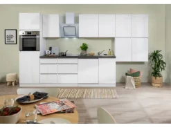 Outlet Respekta Premium Respekta Küchenzeile ohne E-Geräte 380 cm Grifflos Weiß Hochglanz Hochglanz Weiß