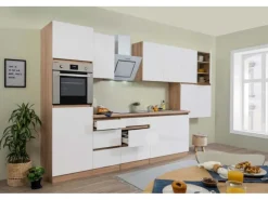Respekta Premium Respekta Küchenzeile ohne E-Geräte 370 cm Grifflos -Eiche Sägerau< Kühlschränke|Einbauküchen