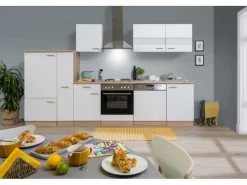 Best Respekta Küchenzeile ohne E-Geräte 310 cm -Eiche Sägerau Weiß