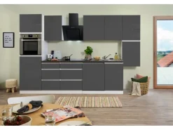 Clearance Respekta Premium Respekta Küchenzeile ohne E-Geräte 330 cm Grifflos -Weiß Grau Hochglanz