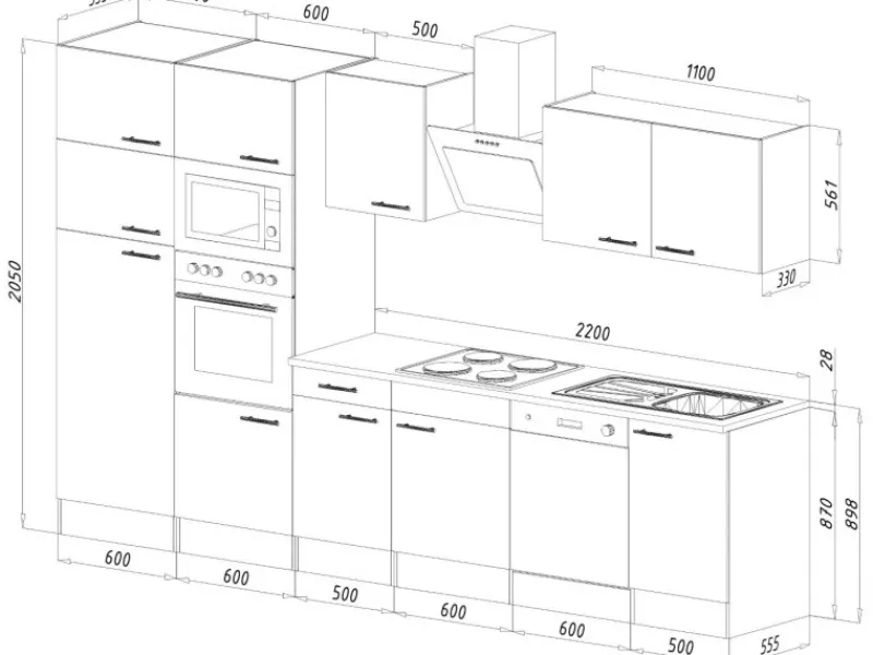 Hot Respekta Küchenzeile ohne E-Geräte 340 cm Weiß Seidengl.-Eiche York Weiß Seidenglanz