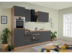 Respekta Premium Einbauküchen<Respekta Küchenzeile ohne E-Geräte 270 cm Grifflos -Eiche Sägerau