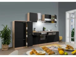 Outlet Respekta Küchenzeile ohne E-Geräte 310 cm -Eiche Sägerau Schwarz