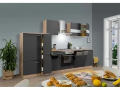 Respekta Einbauküchen<Küchenzeile ohne E-Geräte 310 cm -Eiche Sägerau