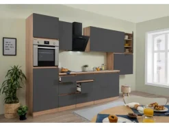 Respekta Premium Respekta Küchenzeile ohne E-Geräte 370 cm Grifflos -Eiche Sägerau< Kühlschränke|Einbauküchen