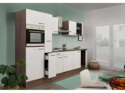 Discount Respekta Küchenzeile ohne E-Geräte 300 cm Weiß Seidengl.-Eiche York Weiß Seidenglanz
