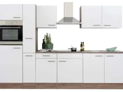 Discount Respekta Küchenzeile ohne E-Geräte 300 cm Weiß Seidengl.-Eiche York Weiß Seidenglanz