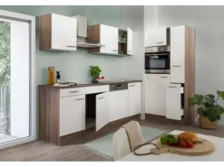 Respekta Küchenzeile ohne E-Geräte 310 cm Weiß Seidengl.-Eiche York Weiß Seidenglanz