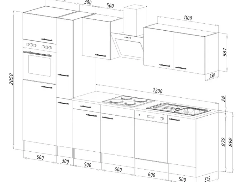 Respekta Küchenzeile ohne E-Geräte 310 cm Weiß Seidengl.-Eiche York Weiß Seidenglanz