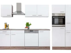 Respekta Küchenzeile ohne E-Geräte 310 cm Weiß Seidengl.-Eiche York Weiß Seidenglanz