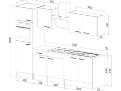 Respekta Küchenzeile ohne E-Geräte 270 cm Weiß Seidengl.-Eiche York< Einbauküchen