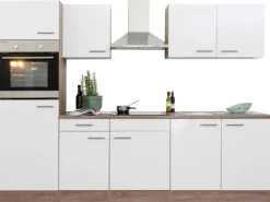 Respekta Küchenzeile ohne E-Geräte 270 cm Weiß Seidengl.-Eiche York< Einbauküchen