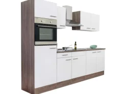 Respekta Küchenzeile ohne E-Geräte 270 cm Weiß Seidengl.-Eiche York< Einbauküchen