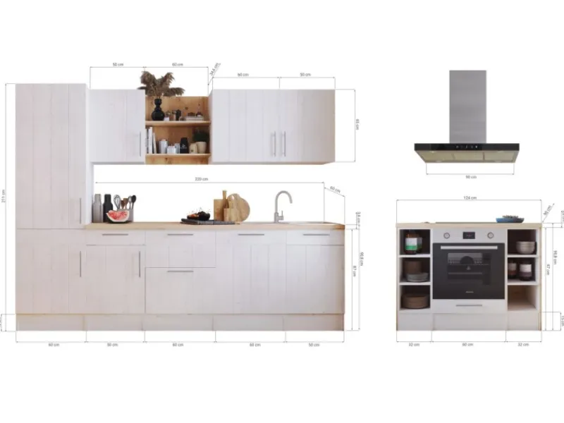 Clearance Respekta Landhaus Inselküche Anton 280 cm Lärche Weiß